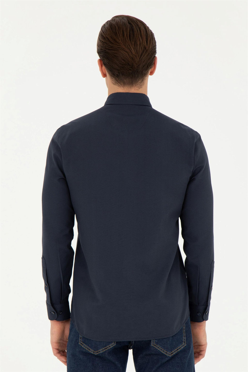 Мужская темно-синяя базовая рубашка с длинным рукавом - U.s. polo assn фото 5