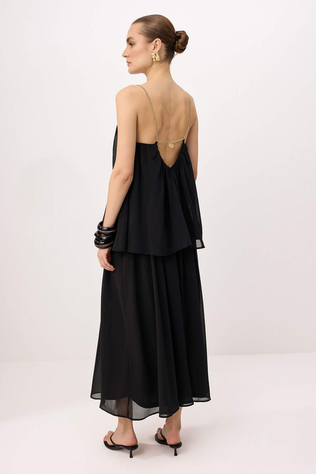 Siyah Zincir Detayl? Ask?l? Sifon Astarl? Maxi Dokuma Elbise TWOSS26EL00350 - Trendyolmilla фото 4