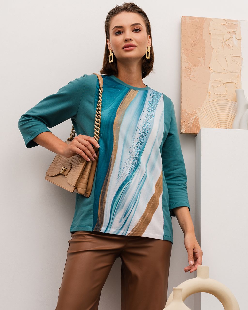 авторский лонгслив с принтованной вставкой - Elena sorti фото 2