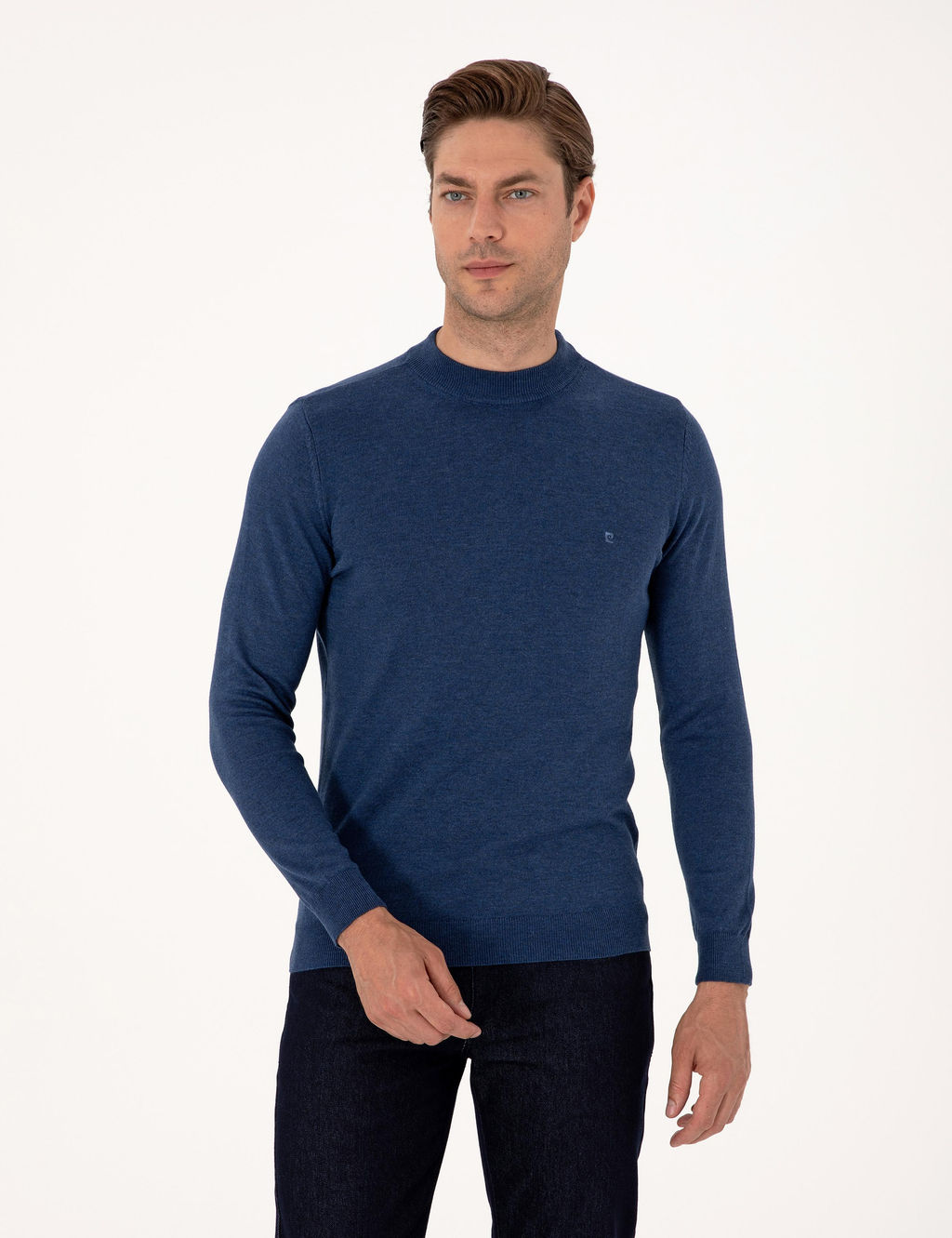 _ndigo Melanj Slim Fit _eyrek Yaka Basic Triko Kazak