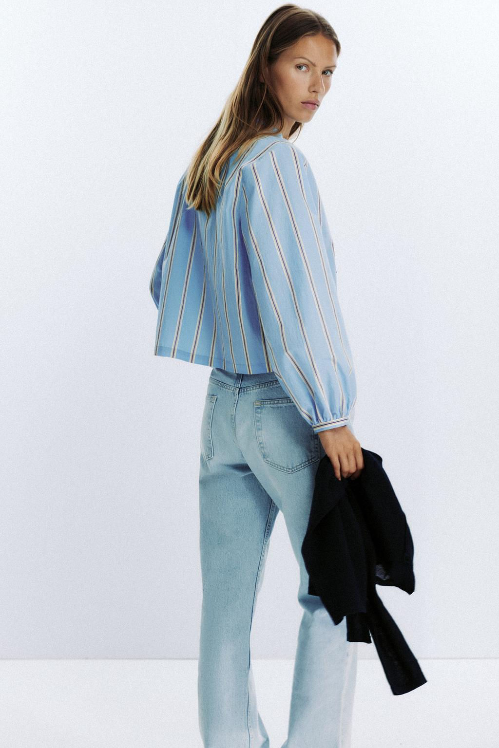 STRIPED POPLIN SHIRT WITH TIES - Zara фото 6