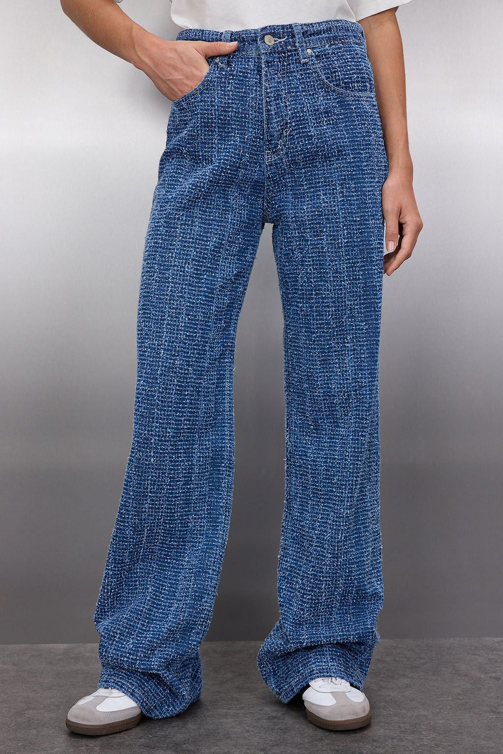 Beyaz Dokulu Yuksek Bel Wide Leg Jeans TWOSS25JE00043 - Trendyolmilla фото 11