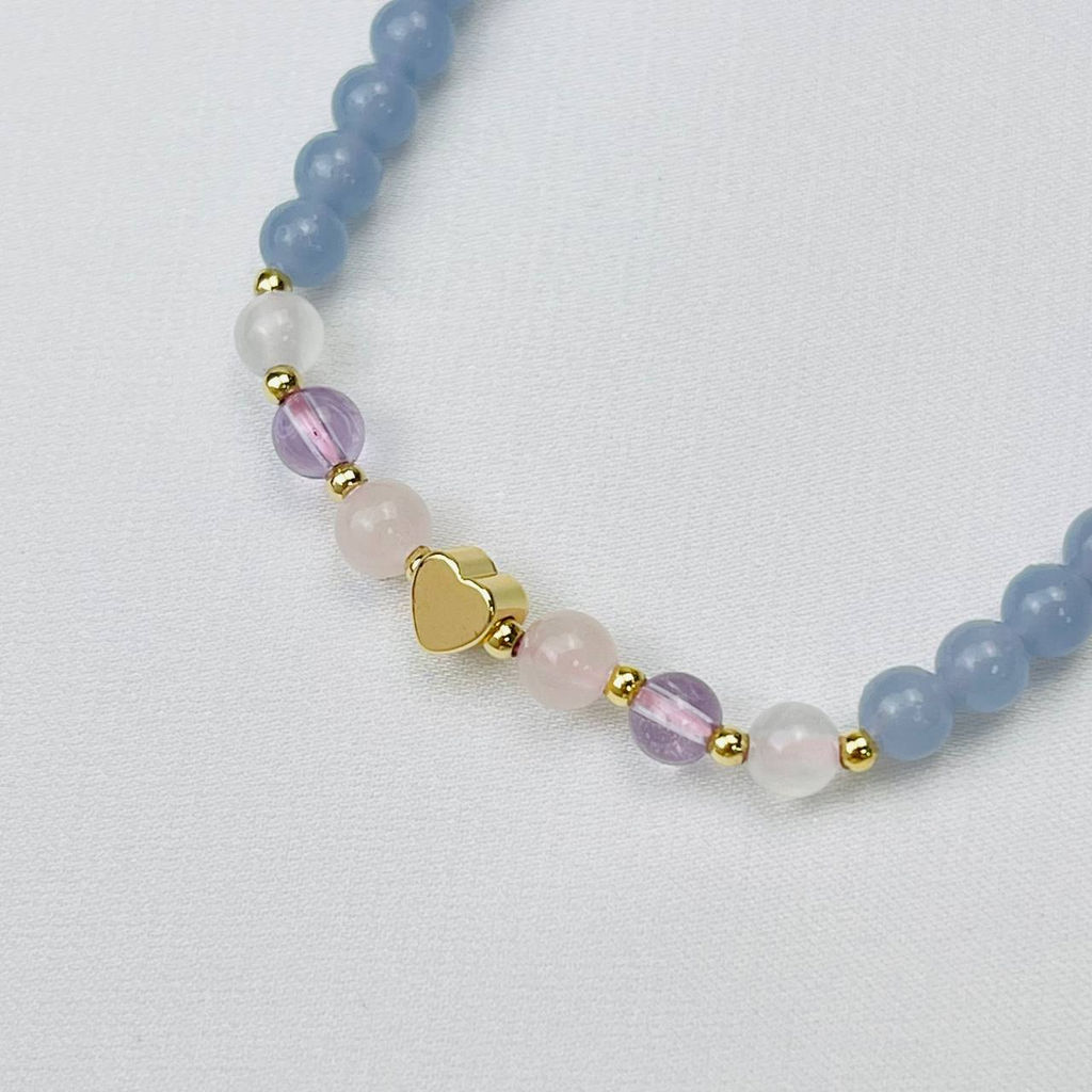 Браслет детский из Ангелита, Аметиста и Розового кварца со вставкой Сердце - Радуга самоцветов фото 3