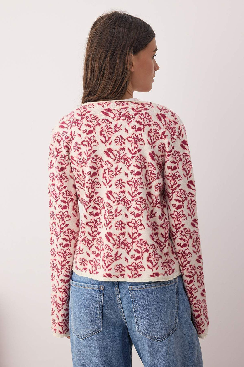 Ekru Yumusak Dokulu Kurdele/Fiyonk Baglamal? Desenli Triko H?rka TWOAW26HI00129 - Trendyolmilla фото 4