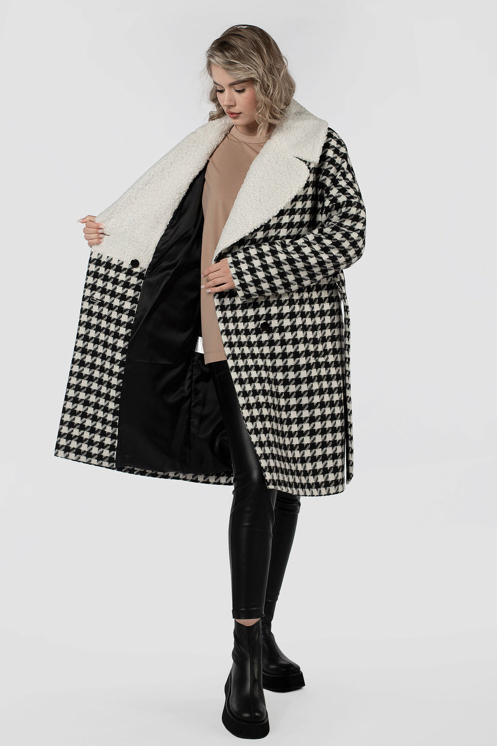 02-3166 Пальто женское утепленное (пояс) - El podio фото 11