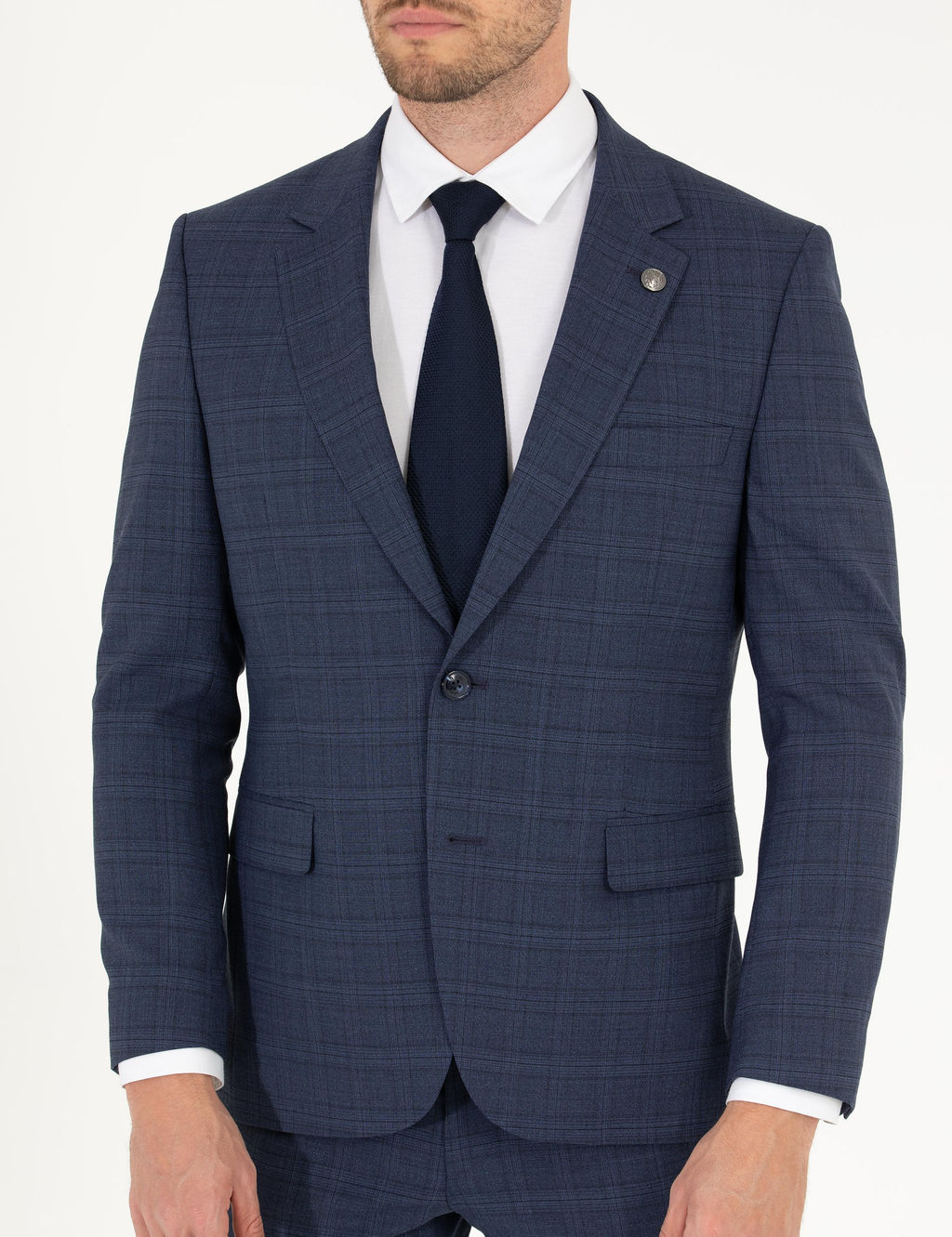 Ekose _ndigo Slim Fit Tak_m Elbise