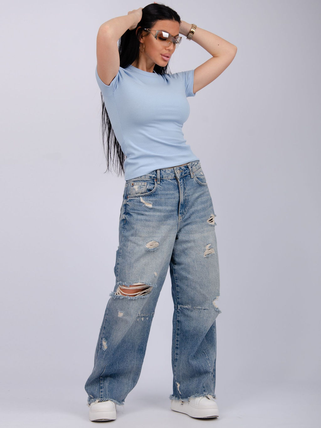 Футболка "Скимс" голубая, трикотаж лапша