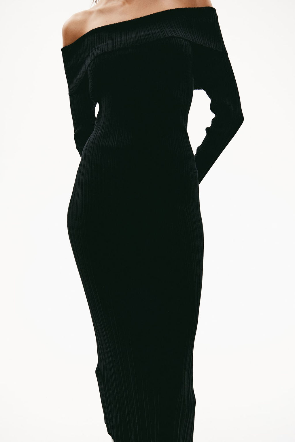 Vestido off-the-shoulder en punto de canale - H&m фото 3