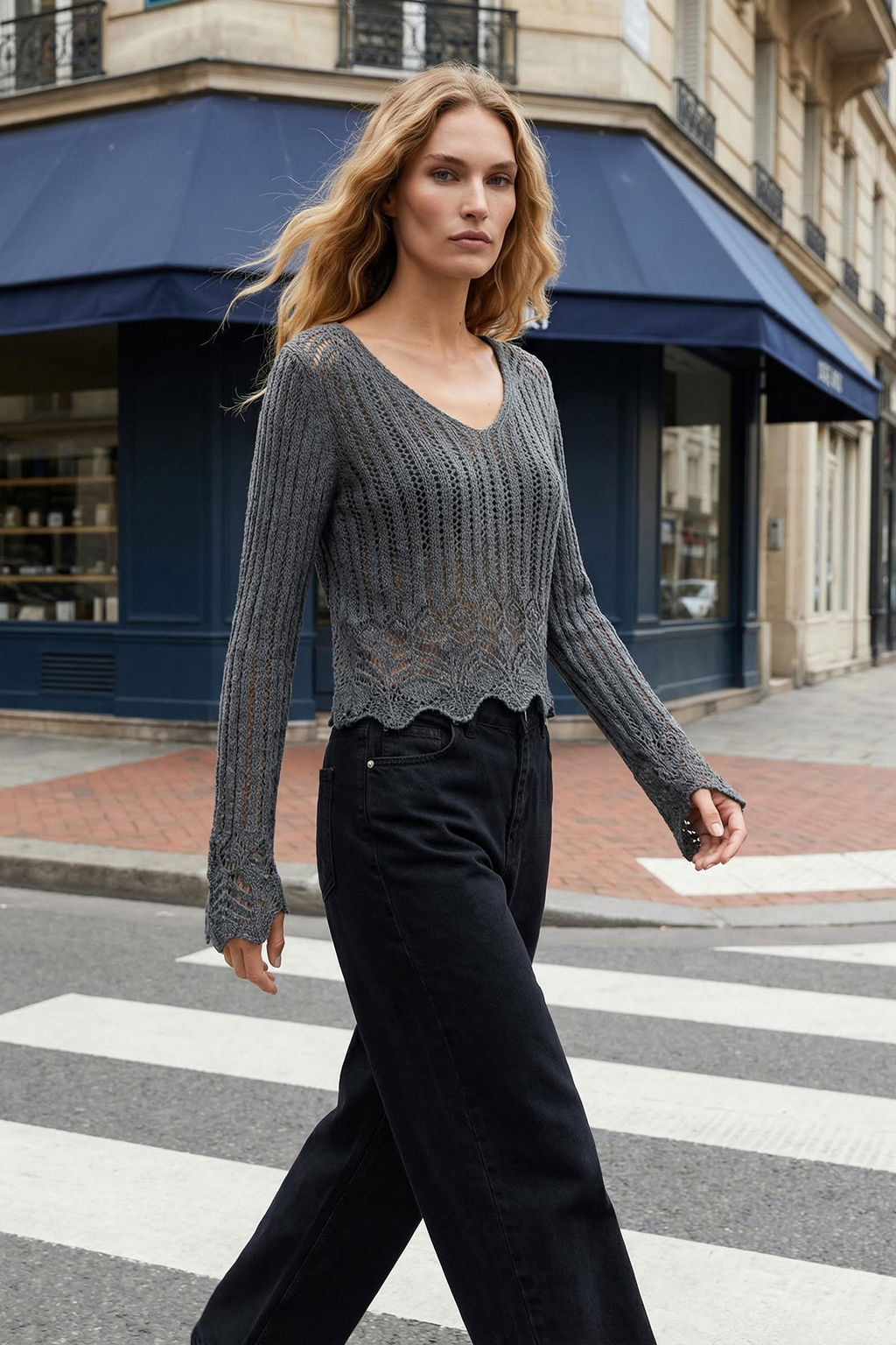 Antrasit Ajurlu/Delikli Triko Kazak TWOSS20KZ0030