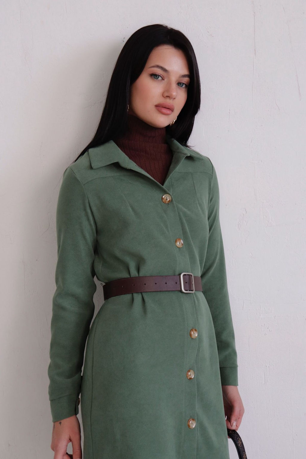 10896 Платье-рубашка из микровельвета папоротник - Martichelli фото 5