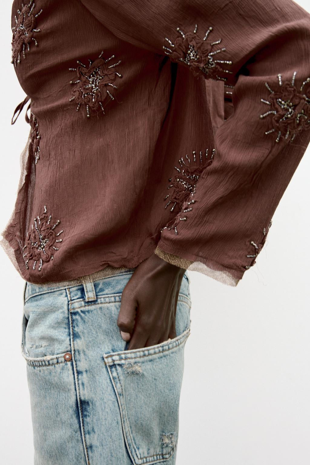 SHORT BEADED JACKET WITH EMBROIDERY - Zara фото 4