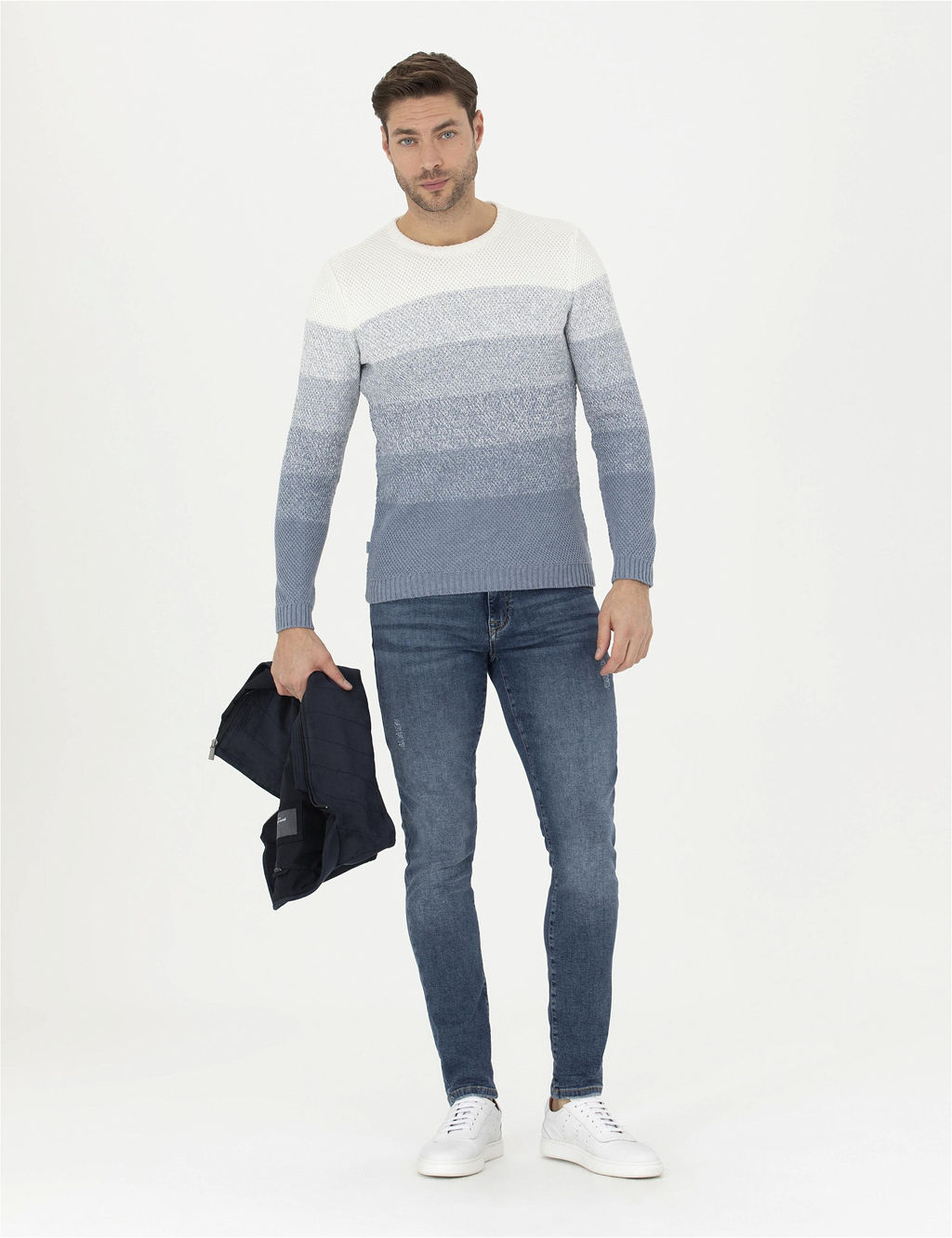 Koyu Mavi Slim Fit Bisiklet Yaka Triko Kazak - Pierre cardin фото 4