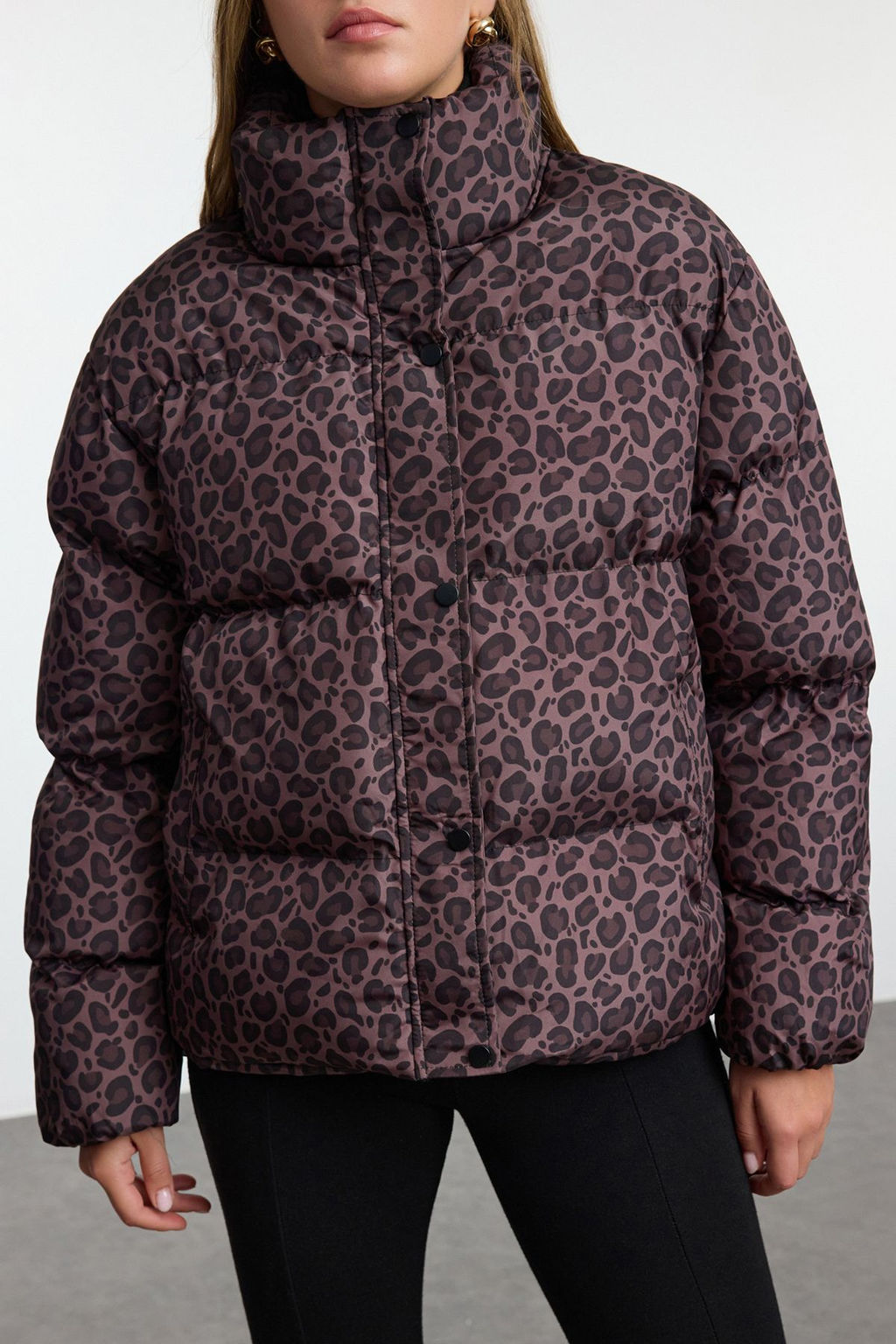 TRENDYOLMILLA Cok Renkli Kahverengi Leopar Desenli Oversize Kal?p Sisme Mont TWOAW25MO00222  фото 3