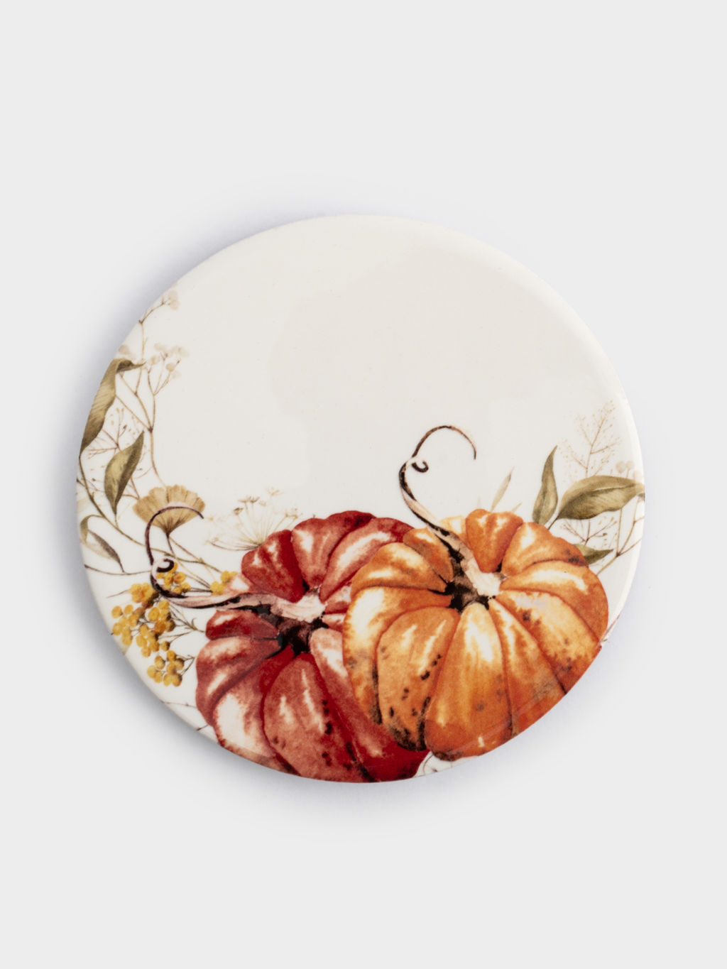 Подставка под кружку, 11 см, круглая, керамика/пробка, белая, Тыквы, Light pumpkin