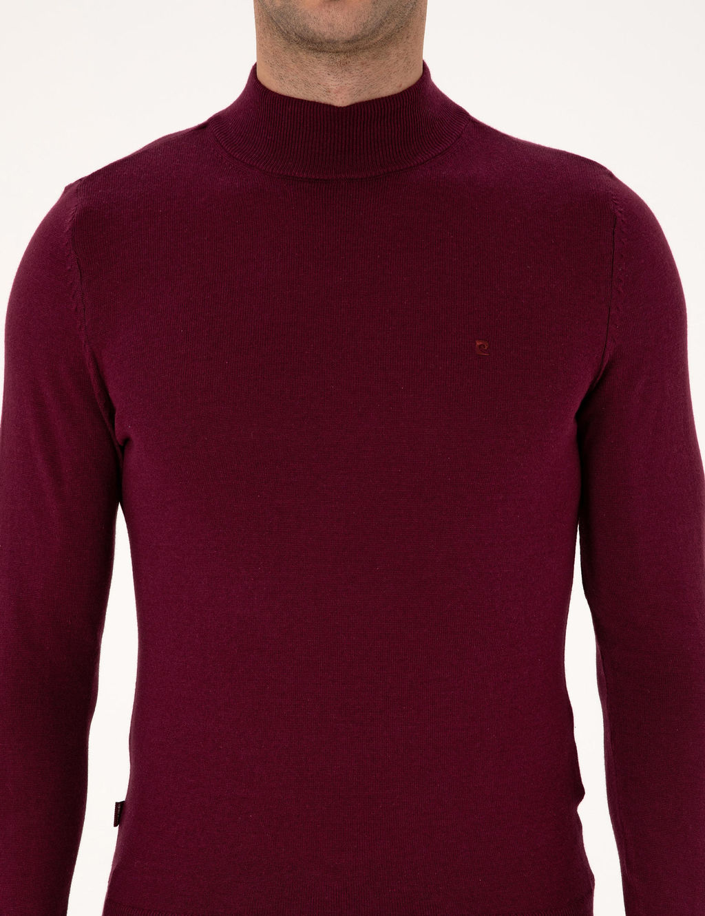 Bordo Slim Fit Yar_m Bal_k__ Yaka Basic Triko Kazak