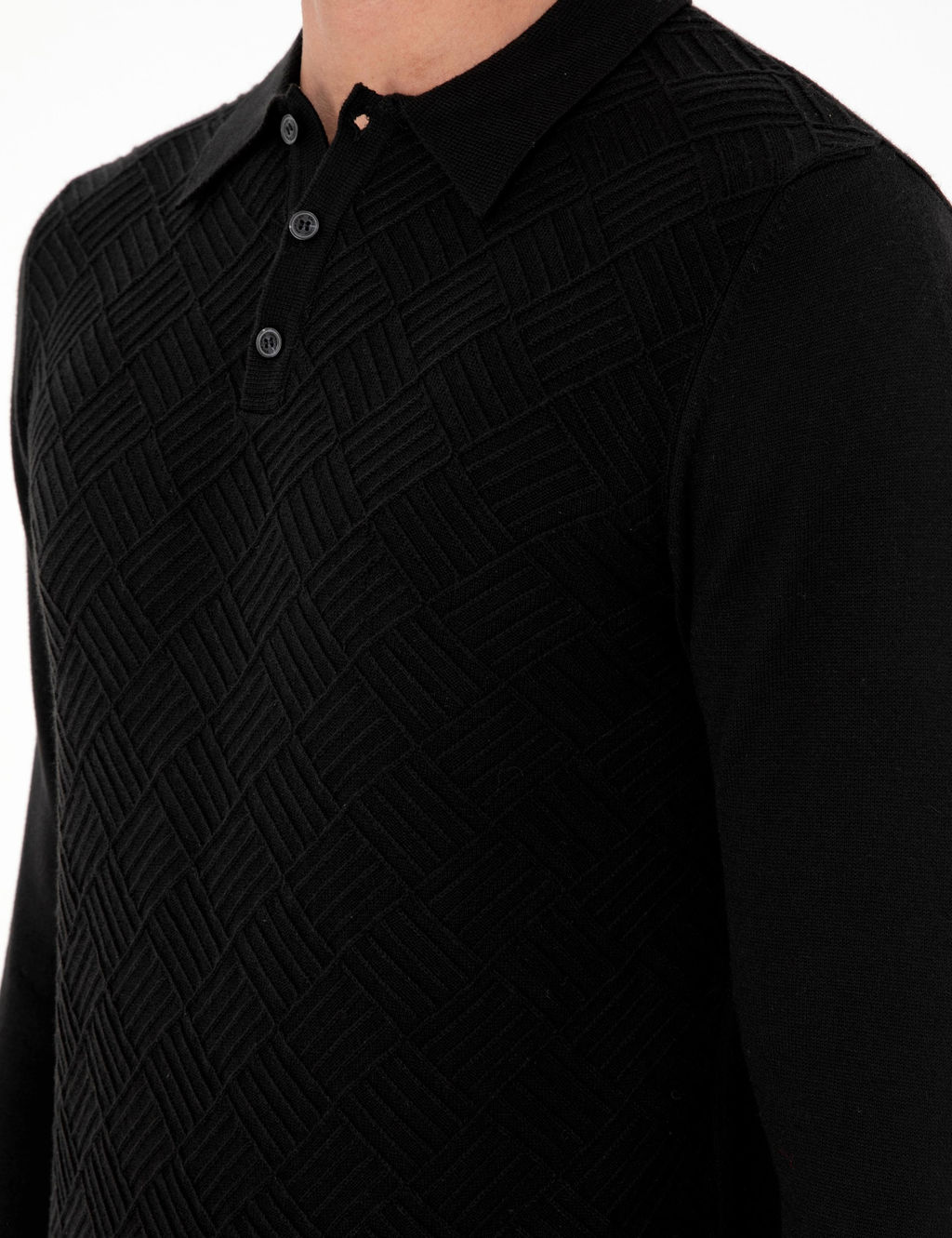 Siyah Slim Fit D__meli Polo Yaka Triko Kazak - Pierre cardin фото 7