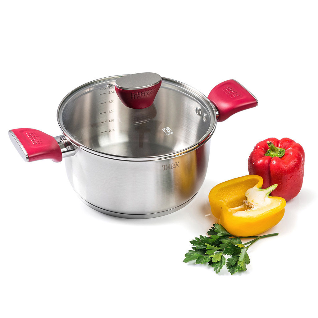 Кастрюля из нержавеющей стали Грейси 2,2л, д18см, h9,4см, s0,5мм, дно s4мм, стеклянная жаропрочная крышка, стальной обод, пароотвод, капсулированное дно, полировка внешняя - матовая, внутренняя - матовая, мерная шкала, бакелитовые ненагревающиеся р - Домашняя мода фото 4