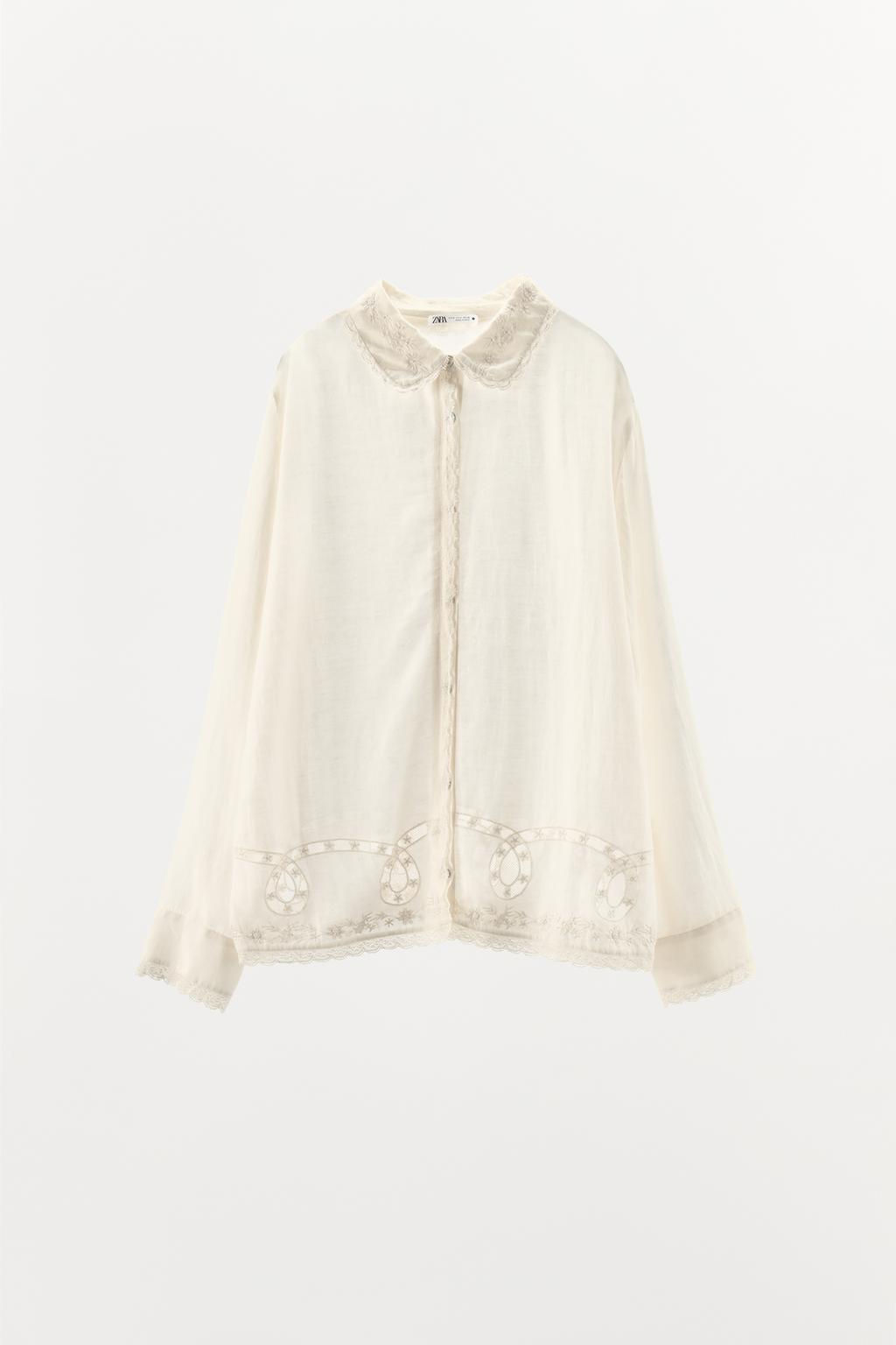 SHIRT WITH LACE TRIM, BEADING AND EMBROIDERY - Zara фото 10