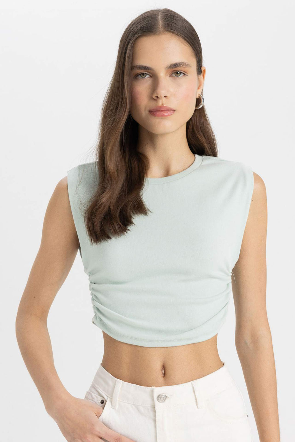 Slim Fit Dar Kesim Bisiklet Yaka Basic Duz Kolsuz Tisort - Defacto фото 2