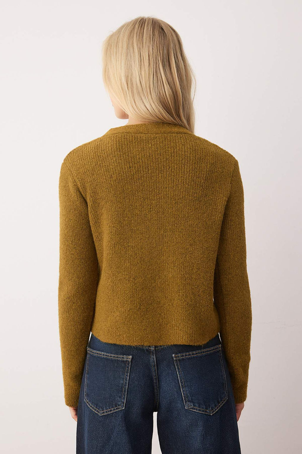 Yag Yesil Wardrobe Essentials Crop Dugme Detayl? Yumusak Dokulu Yunlu Triko H?rka TWOAW26HI00013