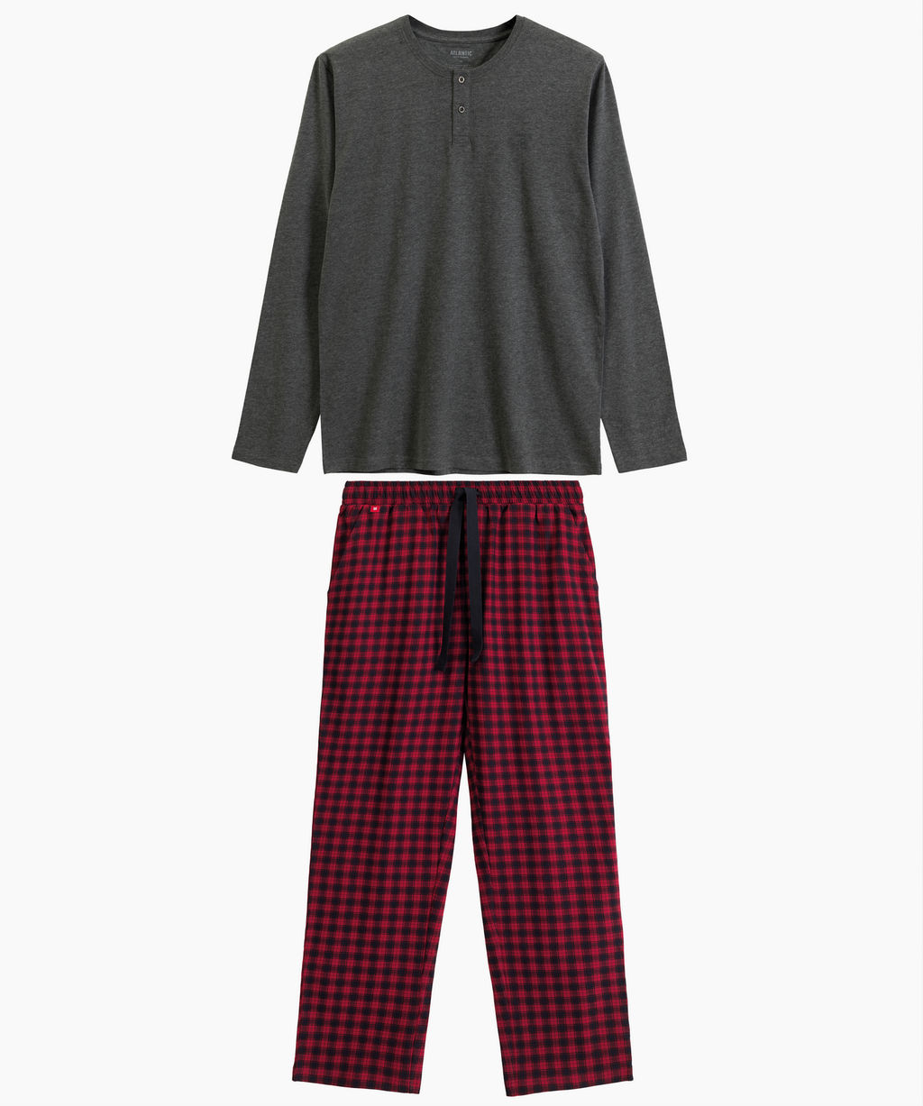 ATLANTIC NMP-394 Пижама мужская Check темно-серый меланж + красный  фото 2