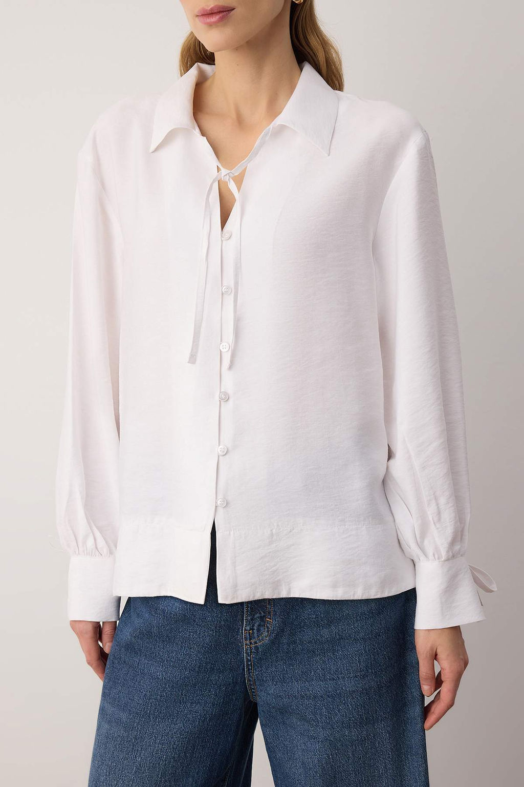 Sustainable Beyaz Boho Modal Baglama Detayl? Oversize Modal Gomlek TWOAW26GO00080