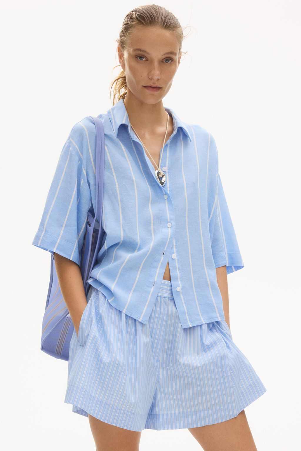 Camisa oversize en mezcla de lino - H&m фото 7