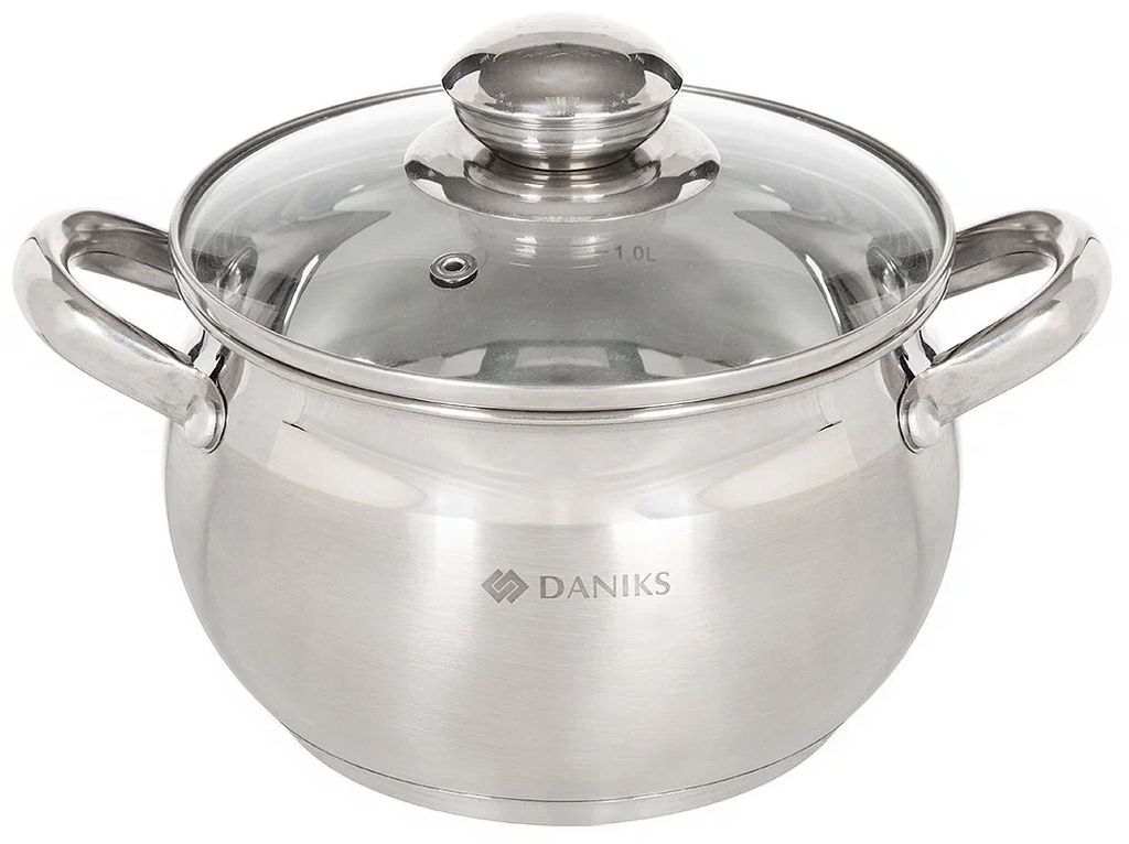 Кастрюля нерж СТАНДАРТ 2л со стекл крышкой мет/ручки матов 16см Daniks SD-16-2 (294419)  фото 12