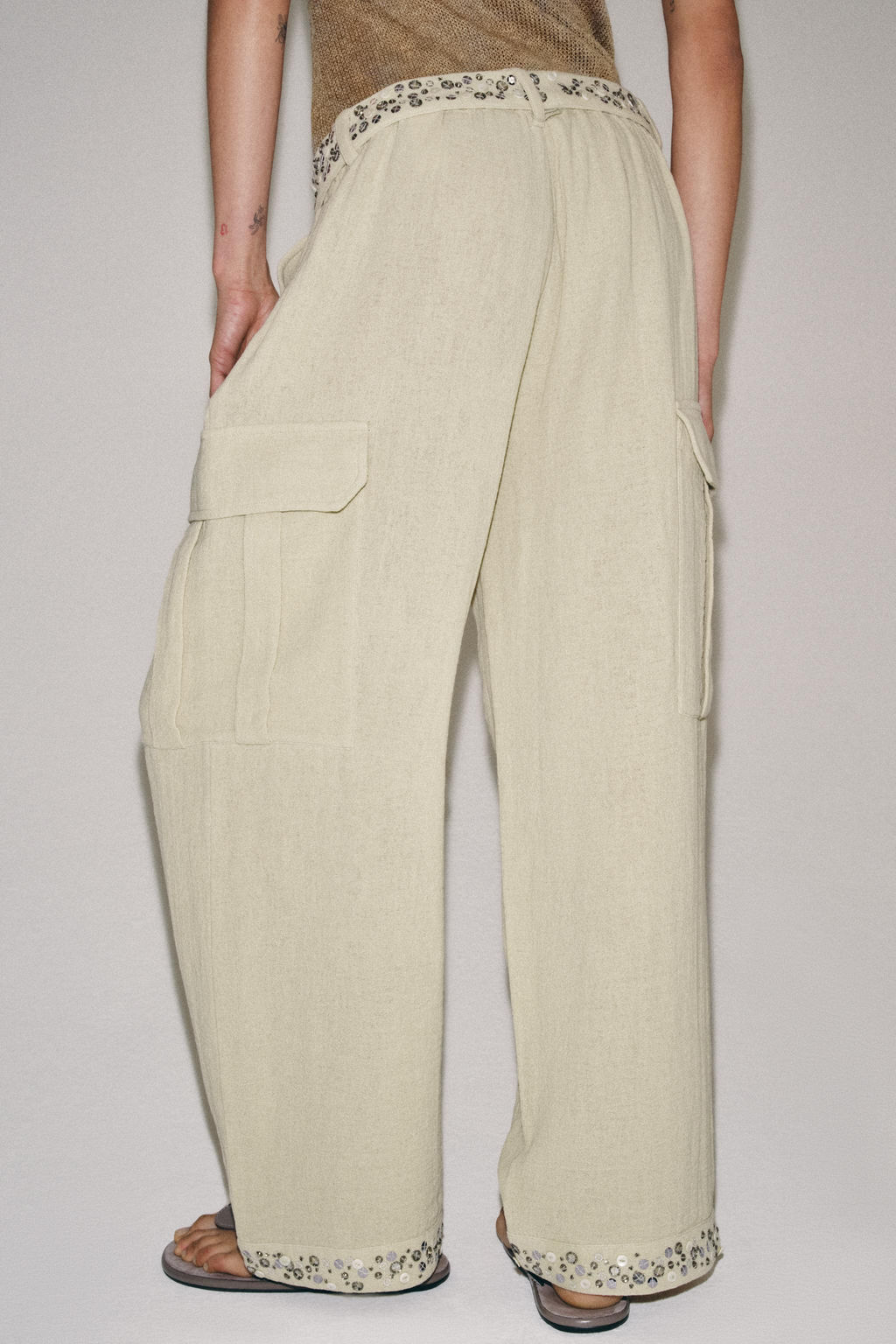 PANTAL?N CARGO LENTEJUELAS ZW COLLECTION / Khaki claro