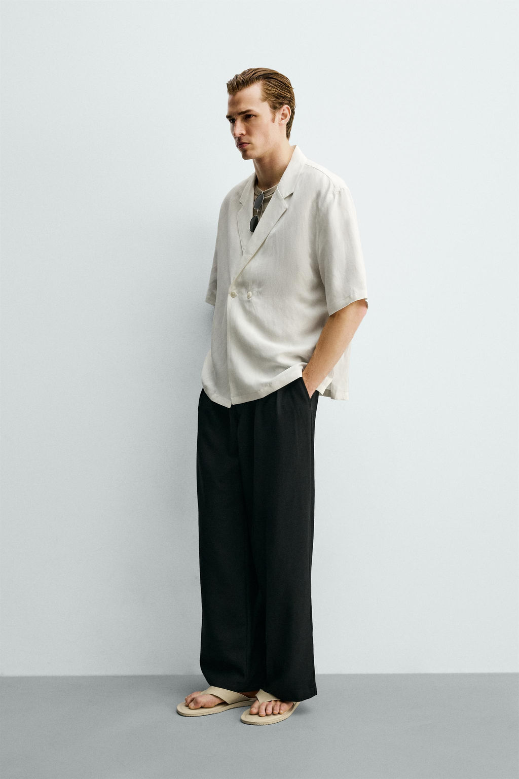 CAMISA KIMONO VISCOSA - LINO / Blanco roto - Zara фото 4