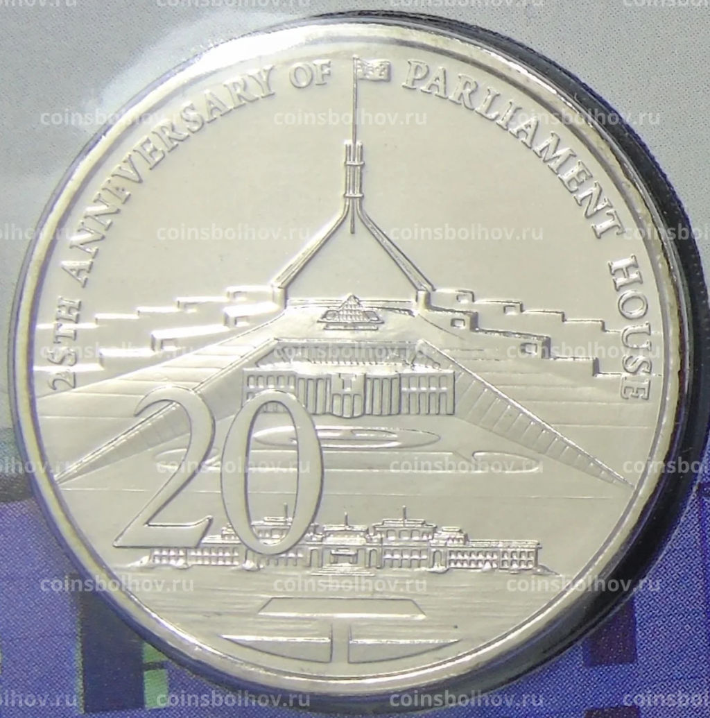 20 центов 2013 года Австралия  25 лет Зданию парламента (в конверте с маркой)