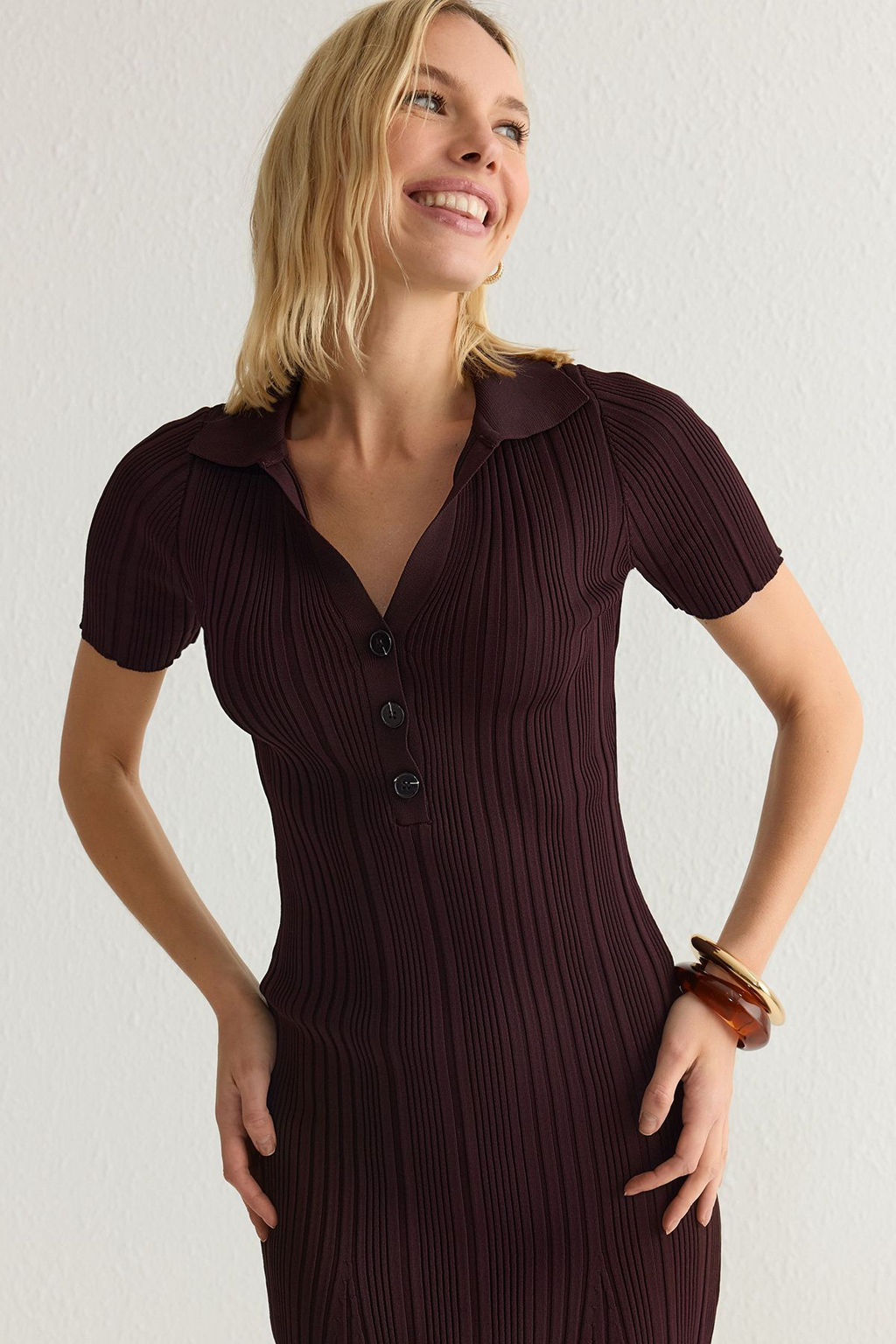 TRENDYOLMILLA Lacivert Maxi Triko Polo Yaka Elbise TWOSS24EL00282 фото 23