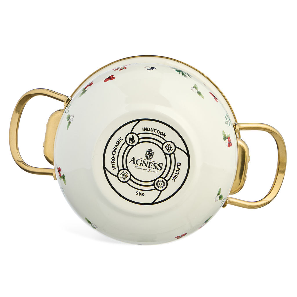 КАСТРЮЛЯ ЭМАЛИРОВАННАЯ AGNESS СО СТЕКЛЯННОЙ КРЫШКОЙ СЕРИЯ CELEBRATION, 1.5 Л, 16*10 СМ фото 4