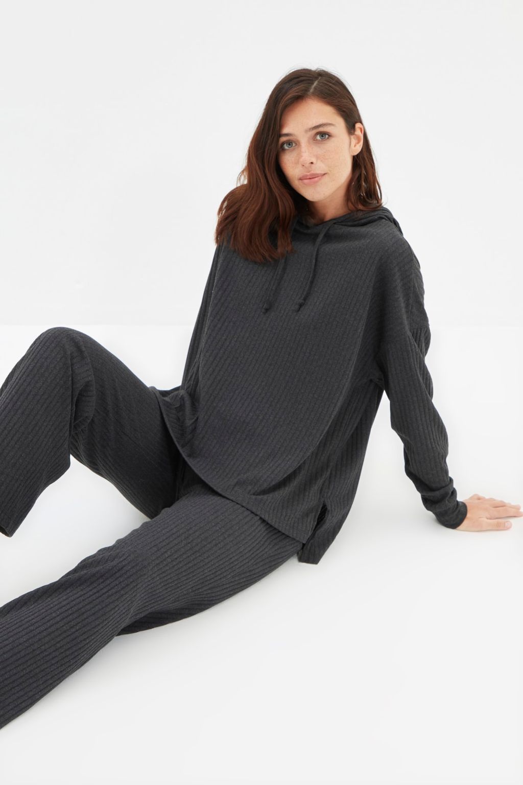 Trendyolmilla Lacivert Kapusonlu Fitilli Orme Pijama Tak?m? THMAW22AU0334  фото 3