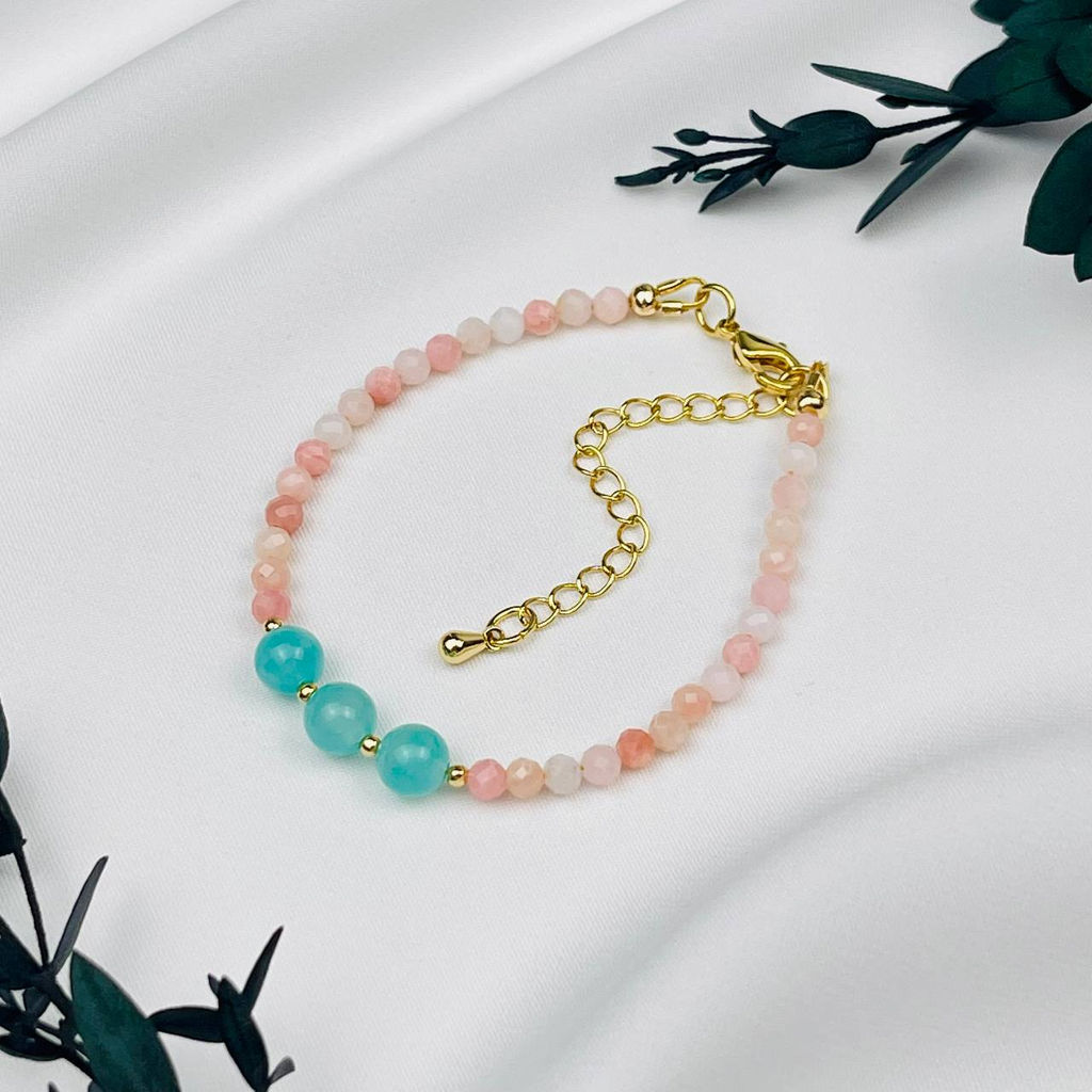 Браслет из розового Опала и Амазонита 16 см +