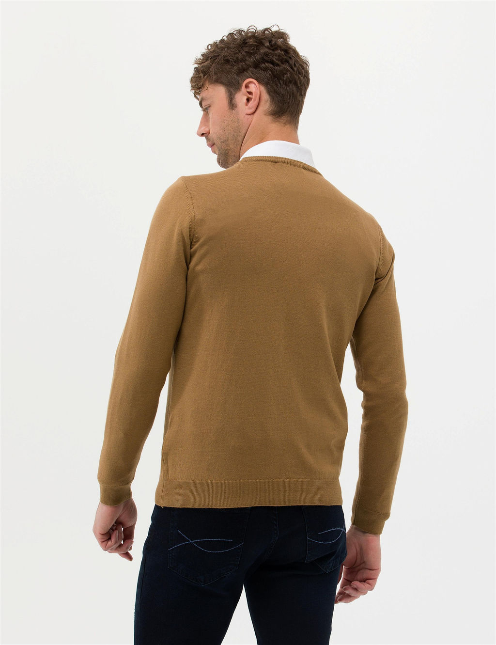 Camel Melanj Slim Fit V Yaka Basic Triko Kazak - Pierre cardin фото 5