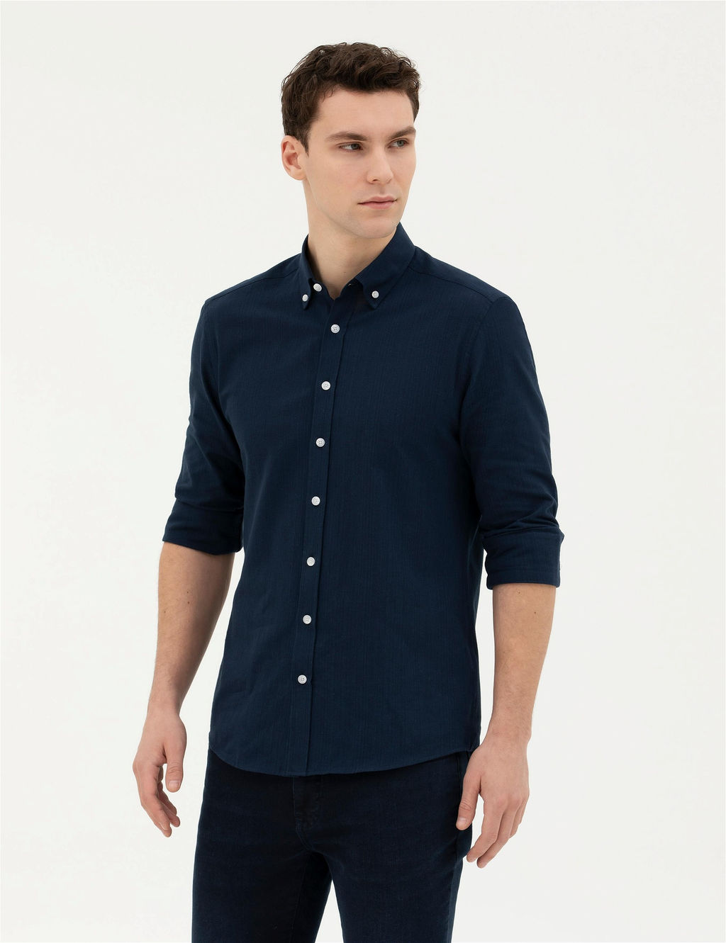 Lacivert Slim Fit Uzun Kollu G_mlek