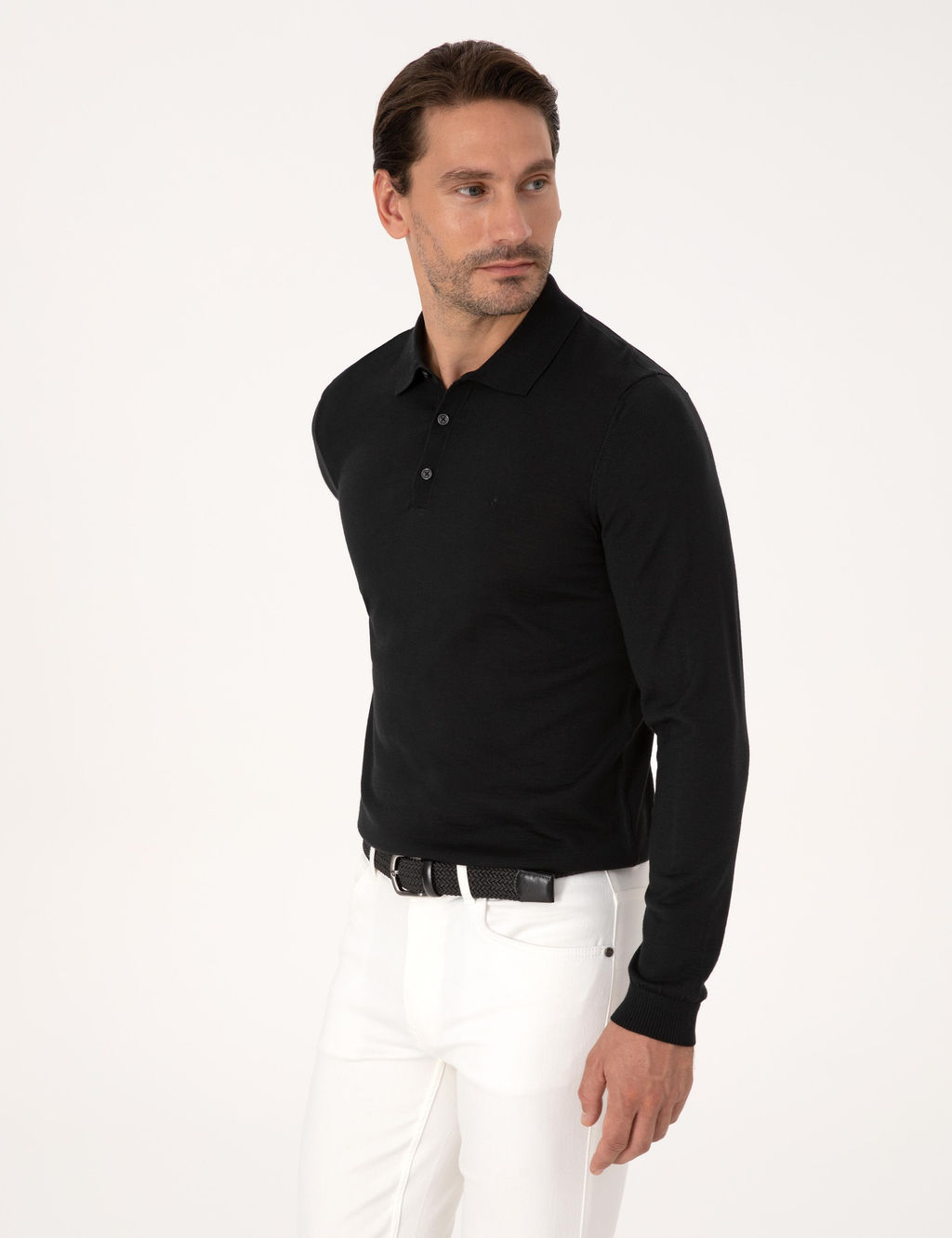 Siyah Regular Fit Y_n Kar___ml_ Polo Yaka Basic Triko Kazak - Cacharel фото 3