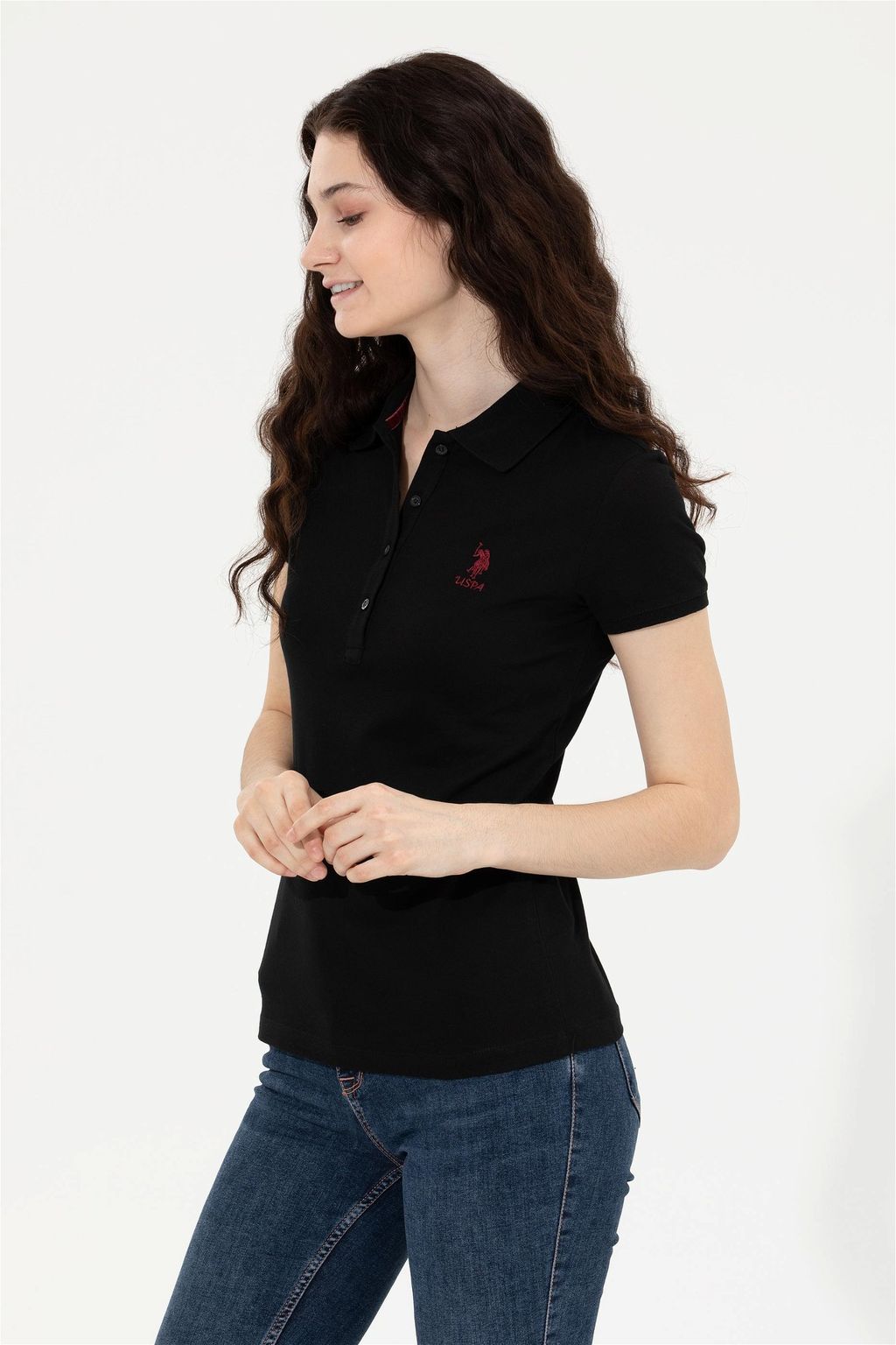 U. S. Polo Assn Женская черная базовая футболка с воротником-поло