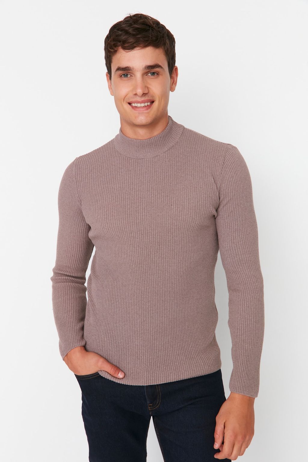 TRENDYOL MAN Ekru Slim Fit Pamuklu Yar?m Bal?kc? Yaka Fitilli Orgu Kazak TMNAW21KZ0568 - Trendyolmilla фото 18