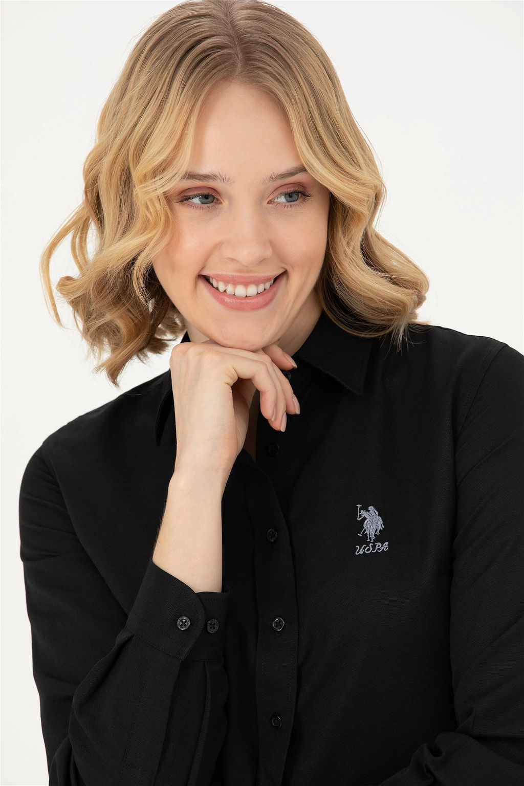 Женская черная базовая рубашка с длинным рукавом - U.s. polo assn фото 2