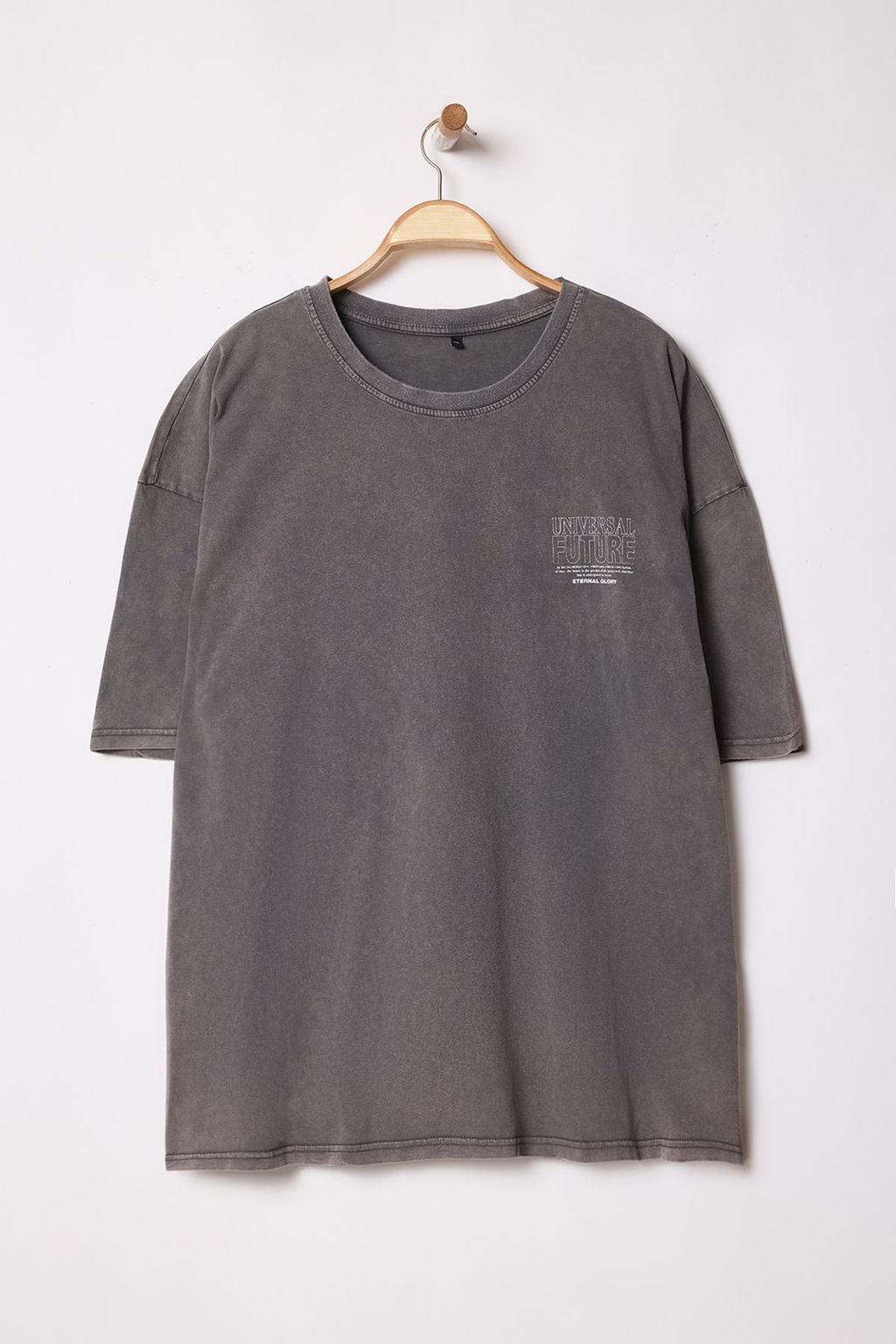 TRENDYOL MAN Buyuk Beden Antrasit Oversize/Genis Kesim Soluk Efektli Bask?l? %100 Pamuk T-Shirt TMNSS25BF00015 - Trendyolmilla фото 5