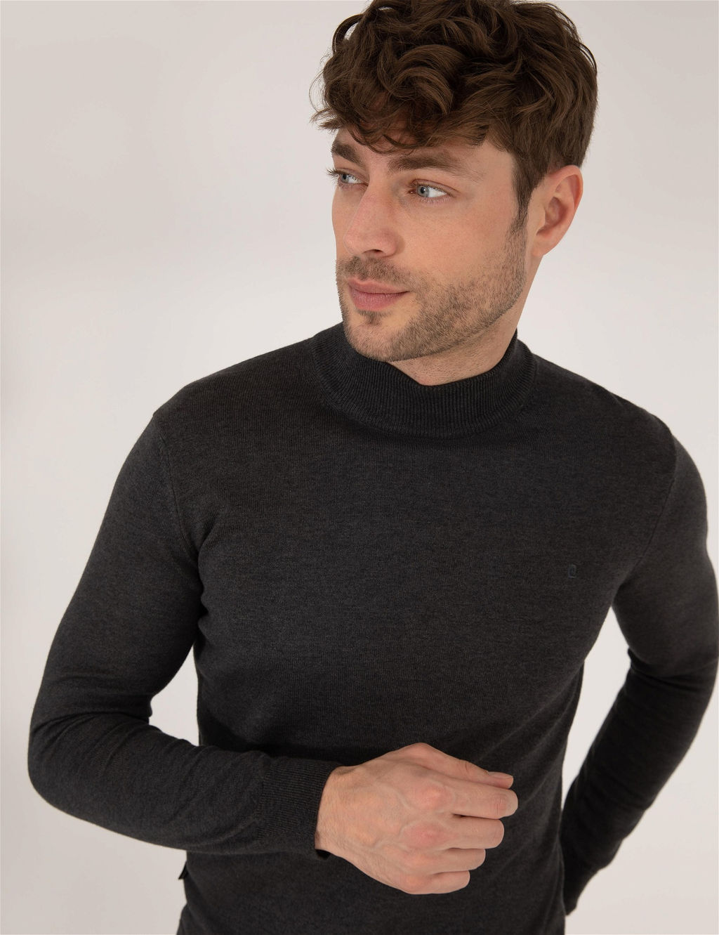 Antrasit Melanj Slim Fit Yar_m Bal_k__ Yaka Basic Triko Kazak - Pierre cardin фото 2