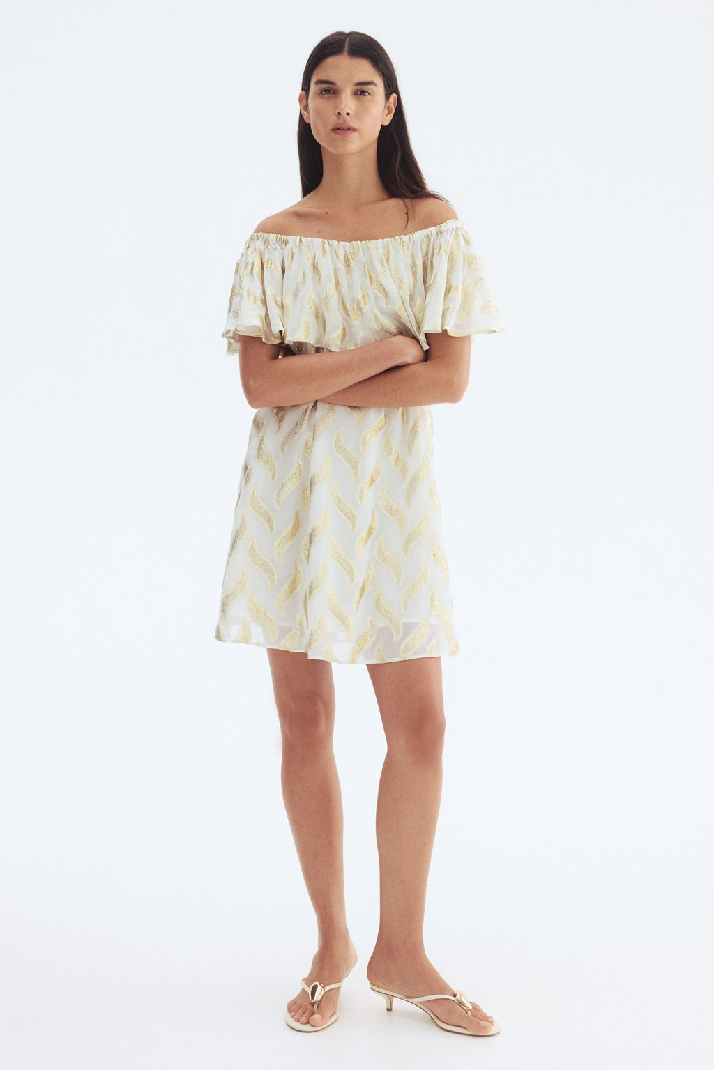 Vestido off-the-shoulder en tejido jacquard - H&m фото 2