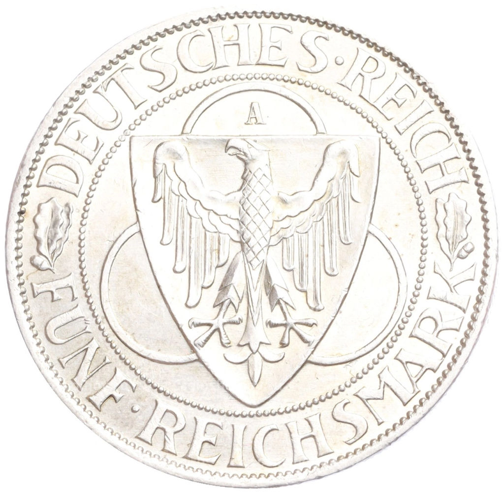 5 рейхсмарок 1930 года A Германия Освобождение Рейнланда