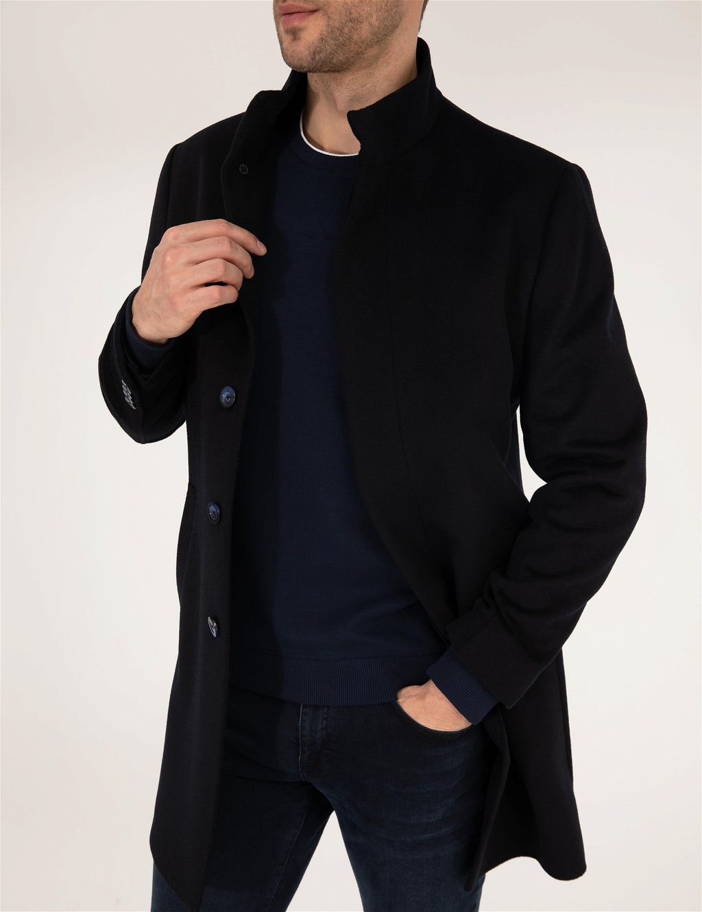 Lacivert Slim Fit Palto