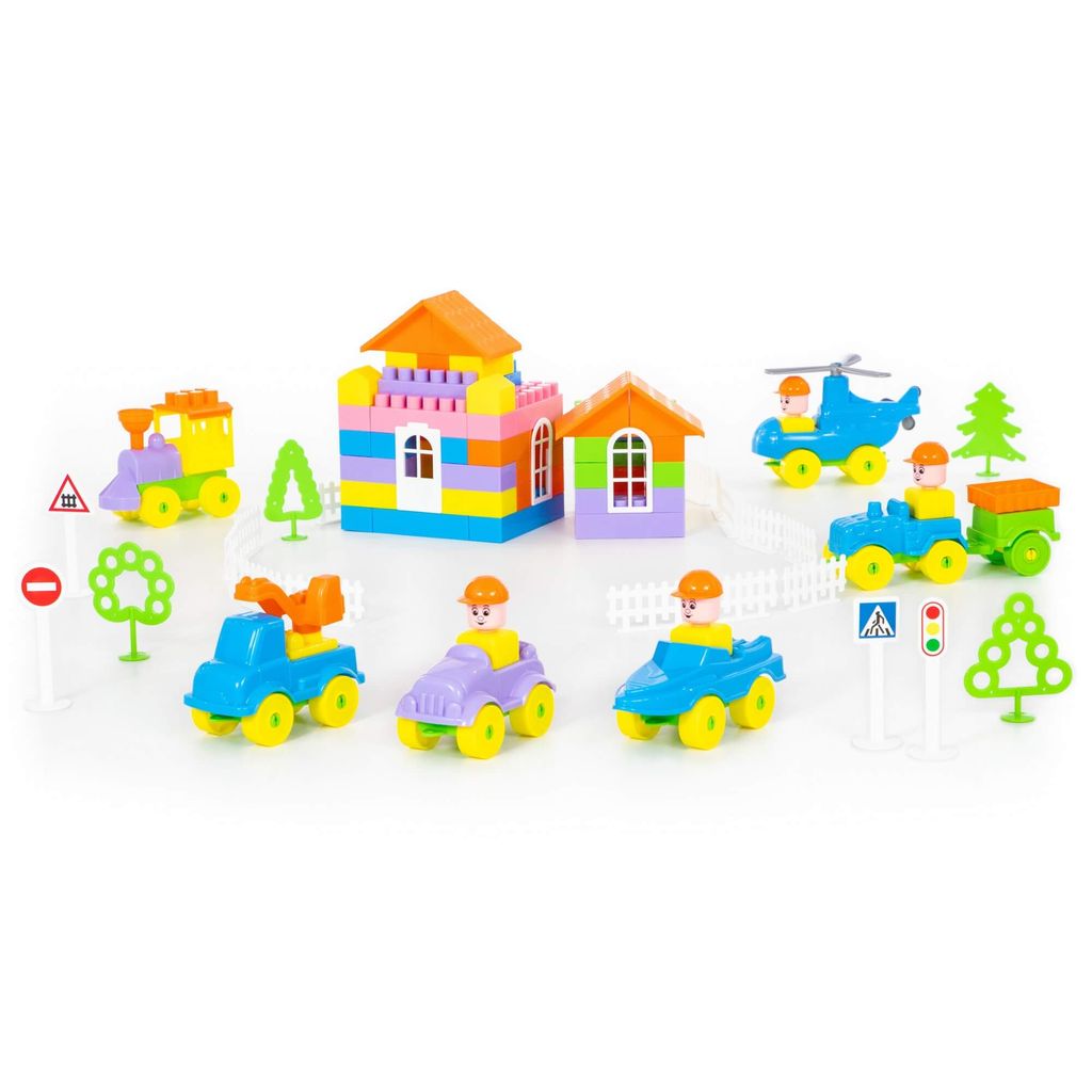 Тележка Caddie + конструктор Строитель (160 элементов) (в пакете) - Полесье фото 3