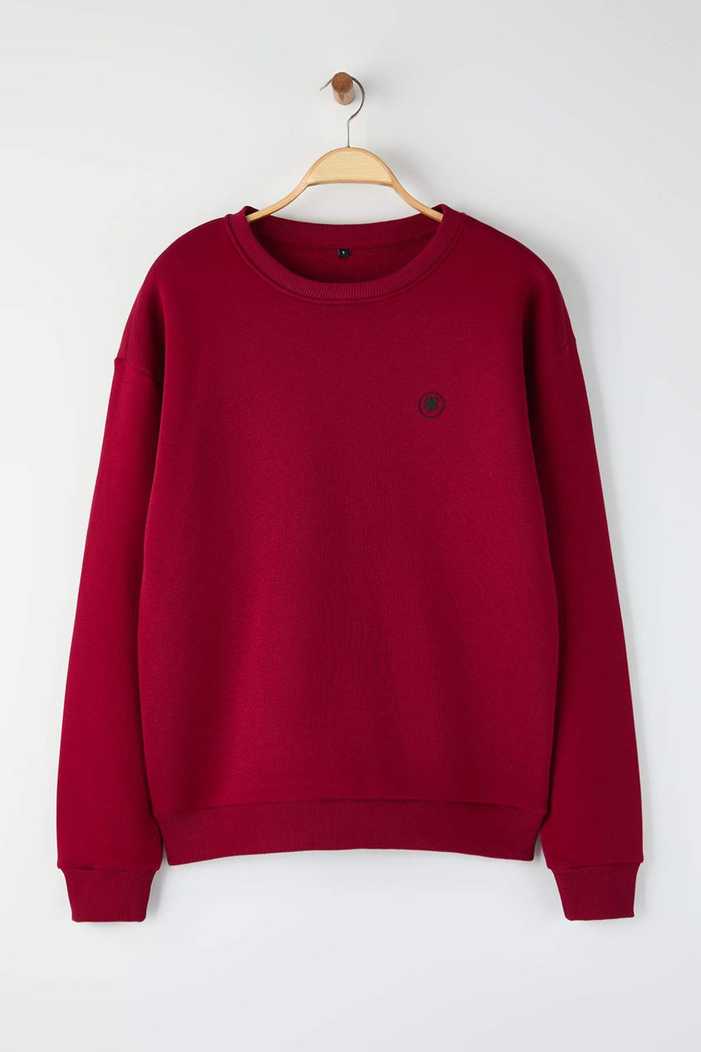 K?rm?z? Yeni Oversize/Genis Kesim Yonca Bask? Detayl? Kal?n/Ici Polar Sweatshirt TMNAW26SW00024
