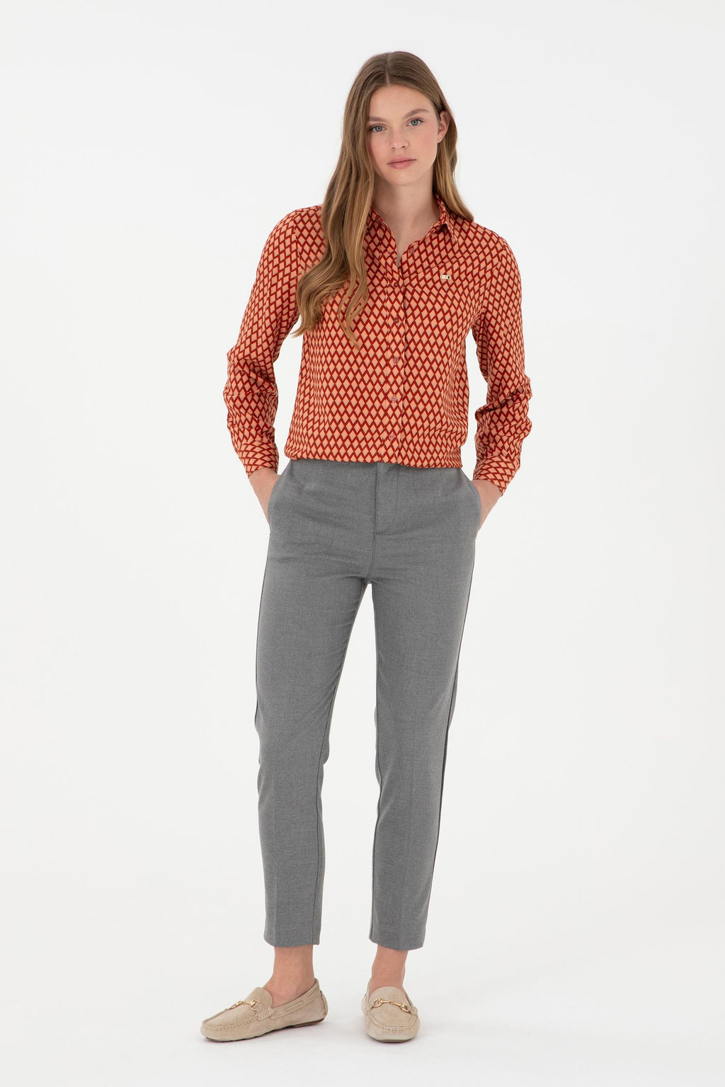 Kad_n Gri Kanvas Carrot High Waist Fit Kanvas Pantolon