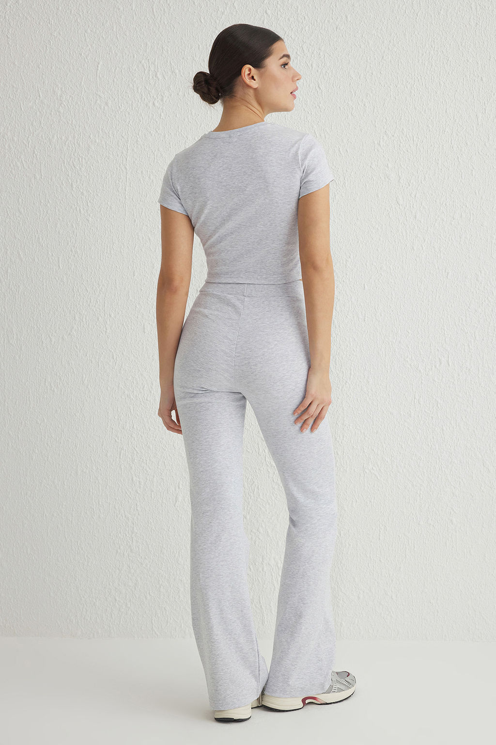 Gri Melanj Fitted/Vucuda Oturan Esnek Orme Alt - Ust Tak?m TWOSS25AU00053